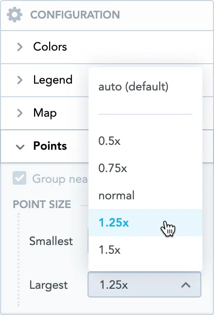 Dot size configuration