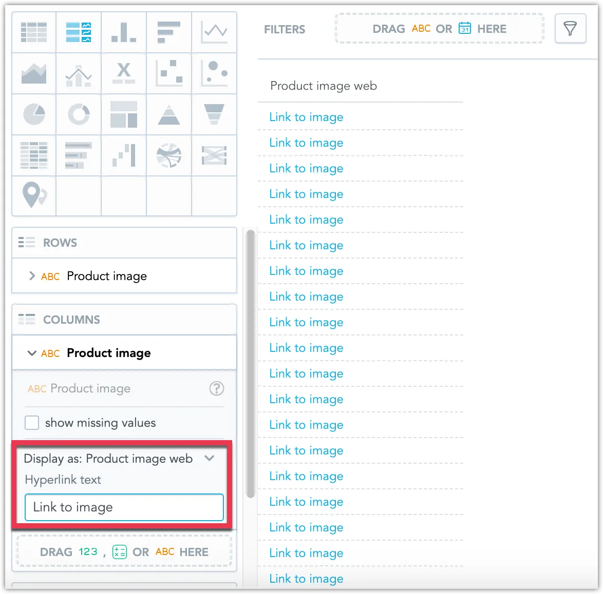 Screenshot of repeater visualization column bucket