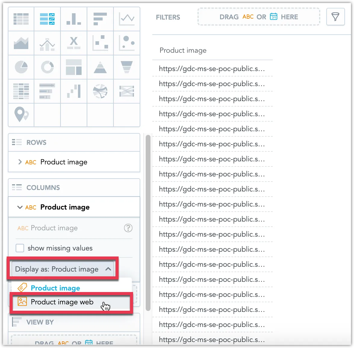 Screenshot of repeater visualization column bucket