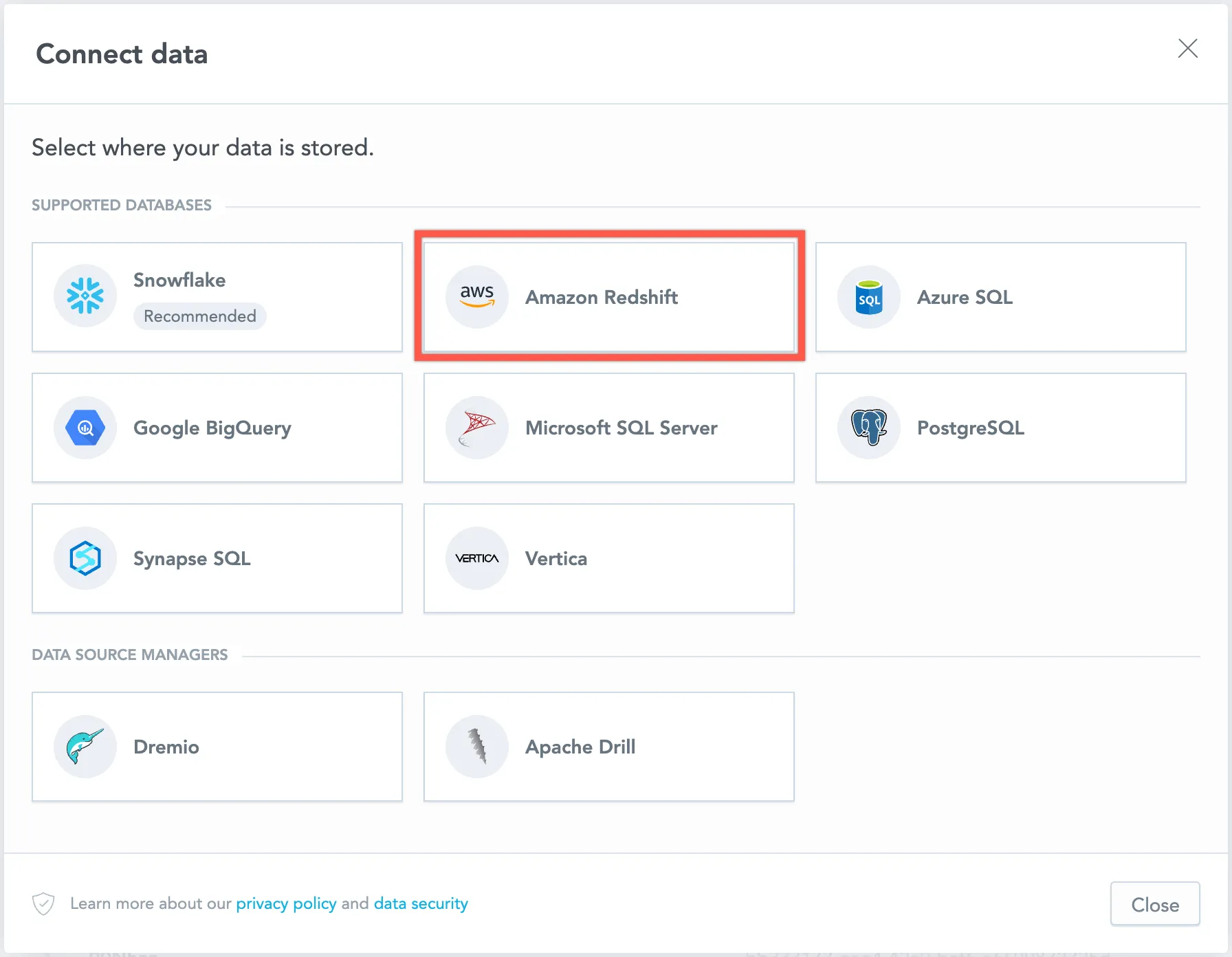 select data source type