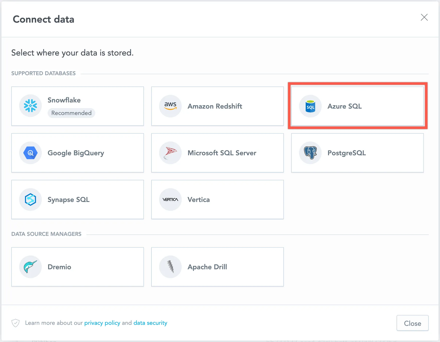 select data source type