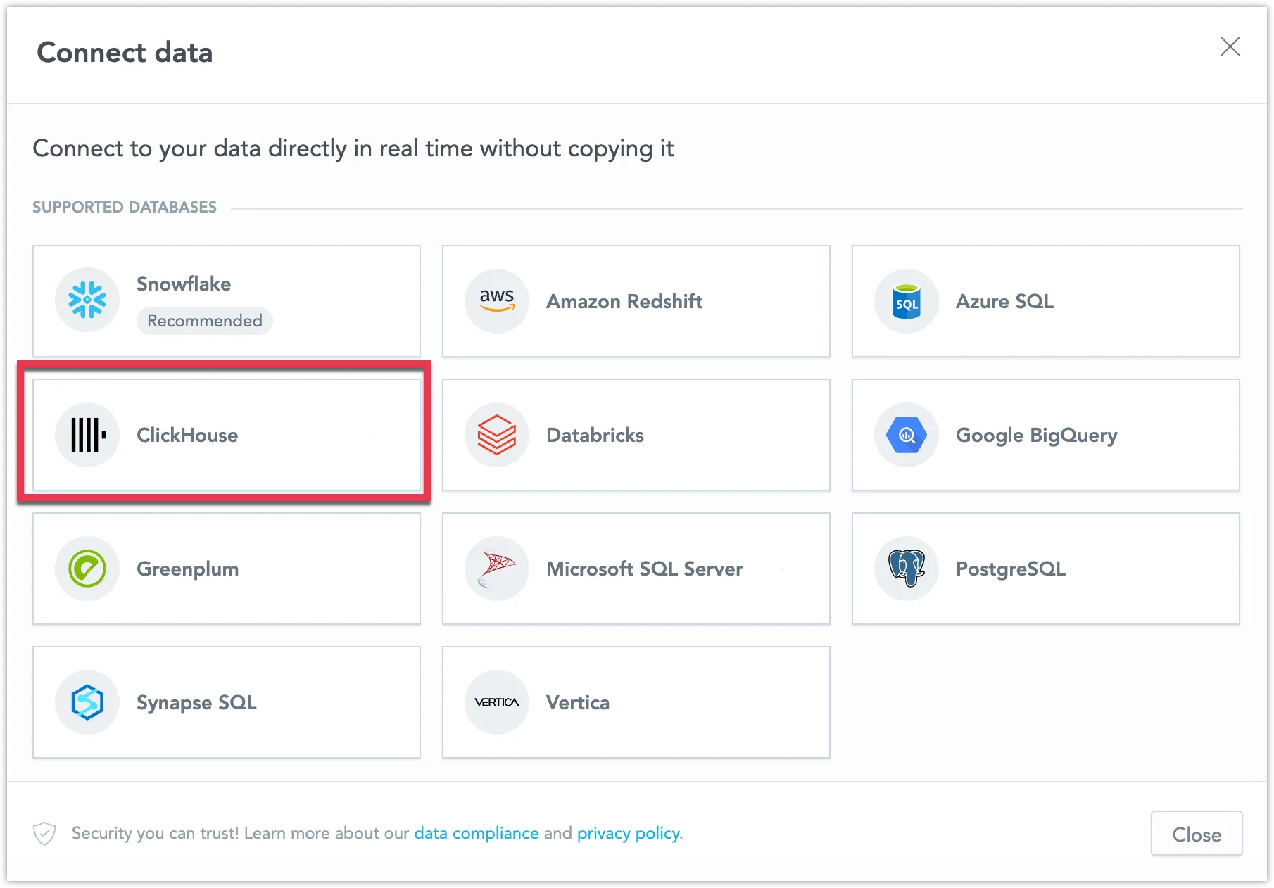 select data source type