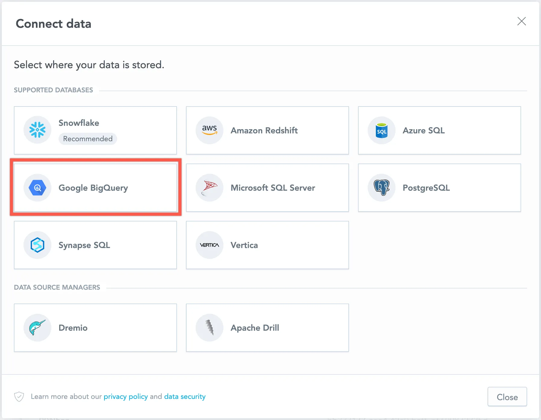 select data source type