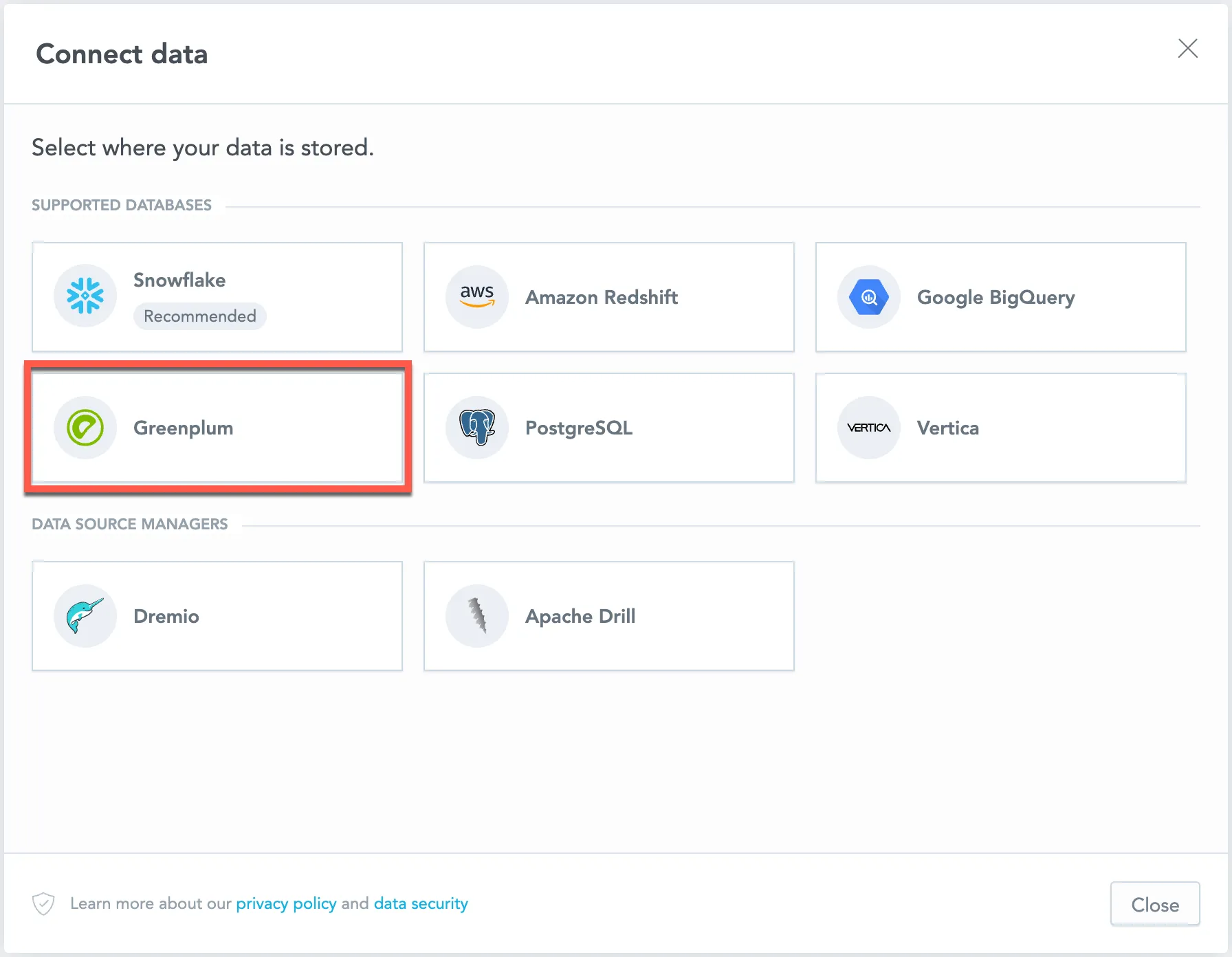 select data source type