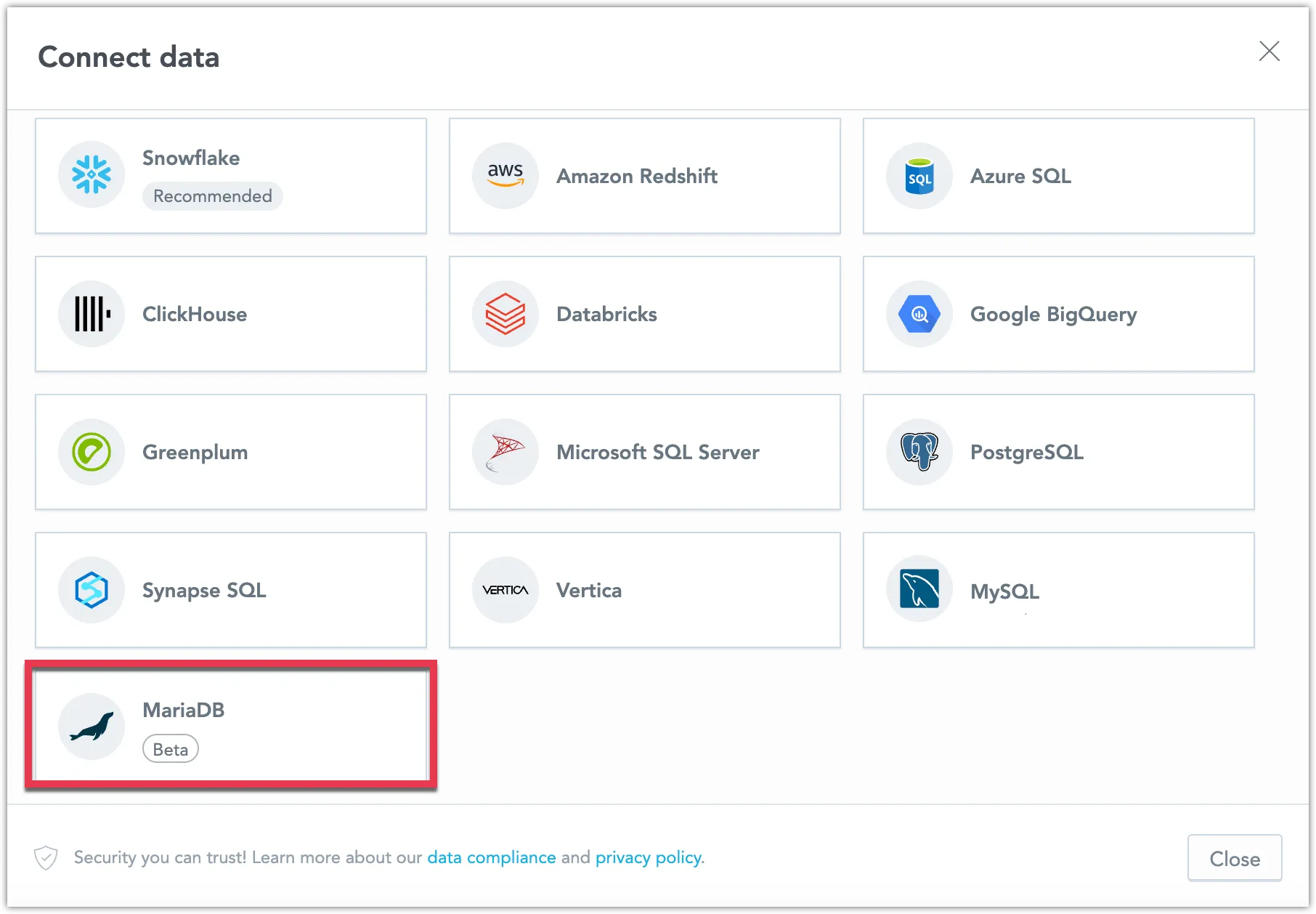 select data source type