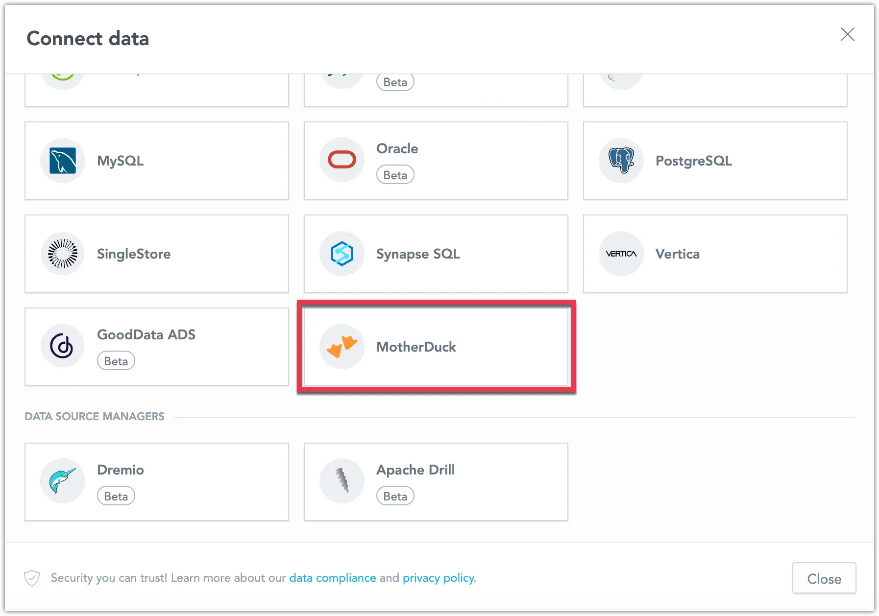 select data source type