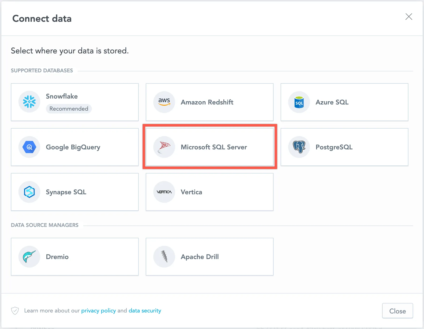 select data source type