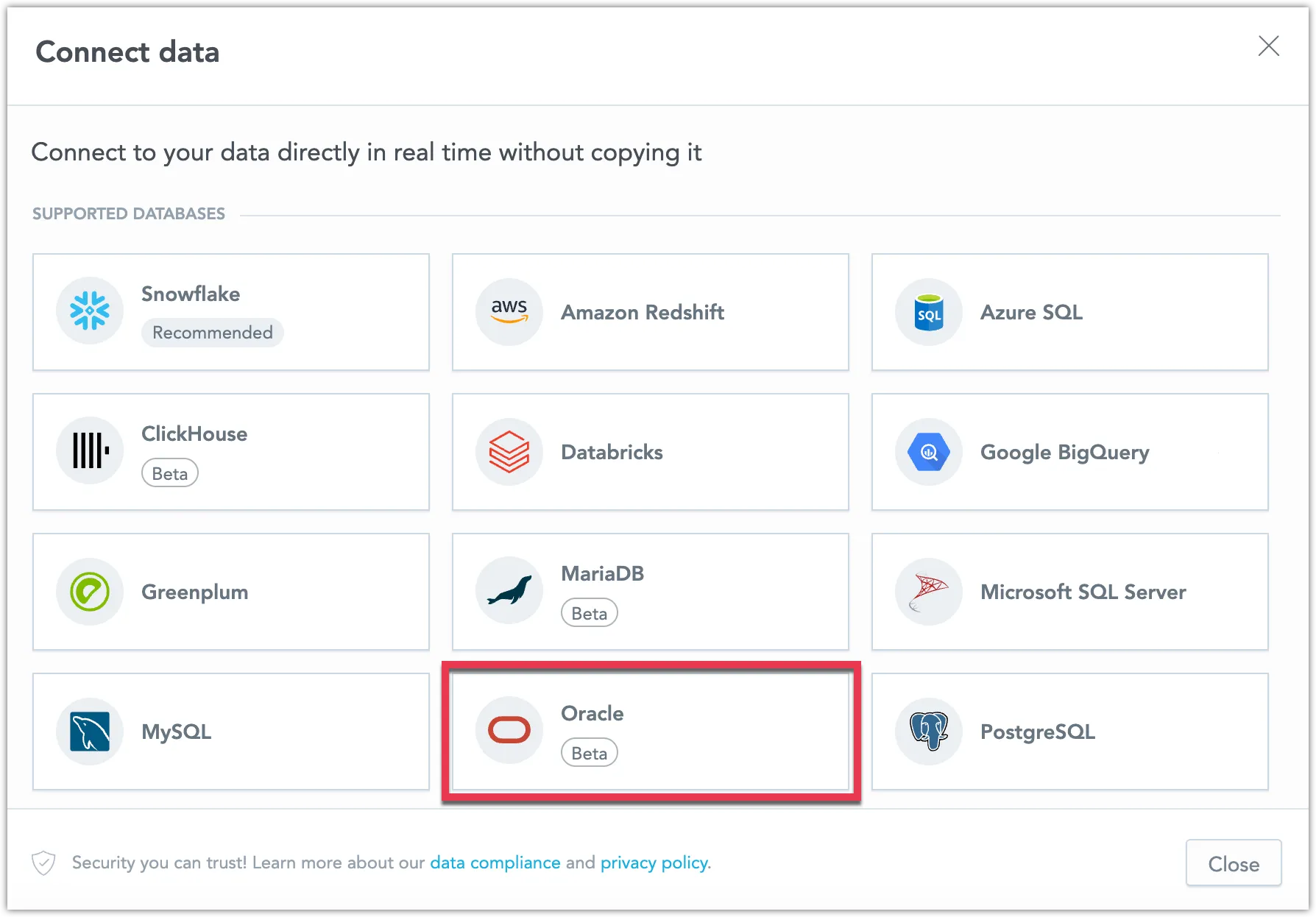 select data source type