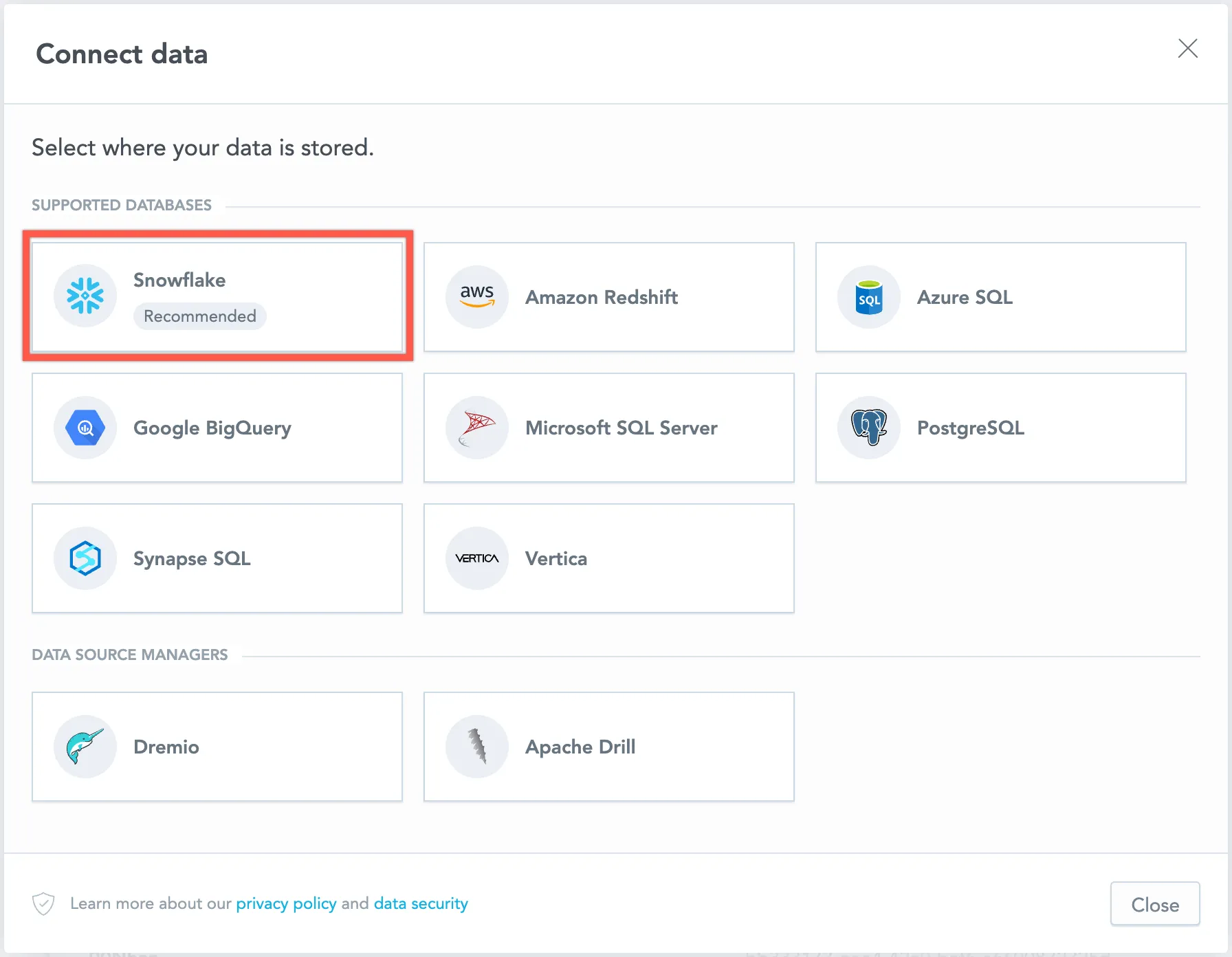 select data source type