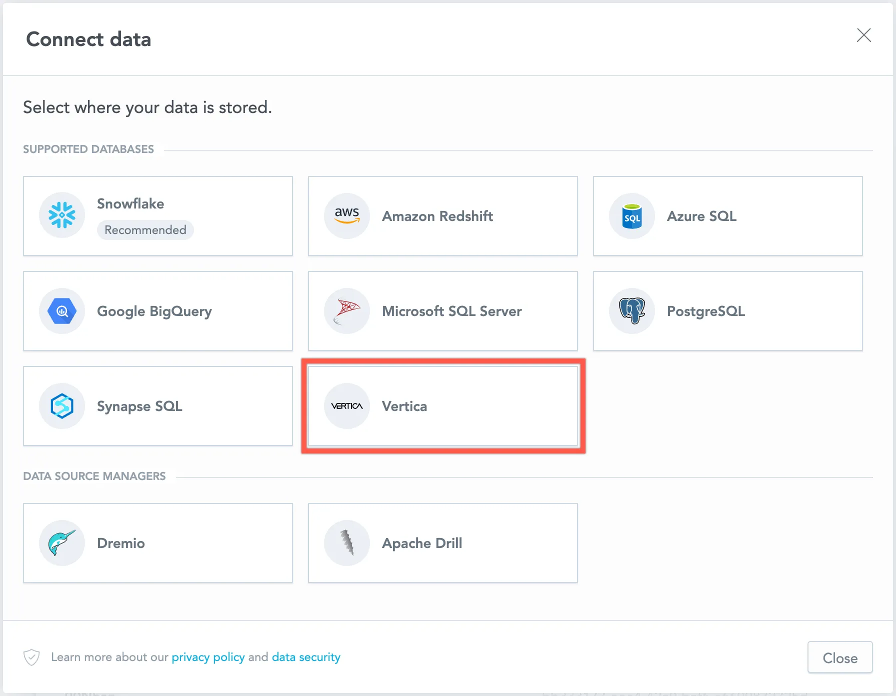 select data source type