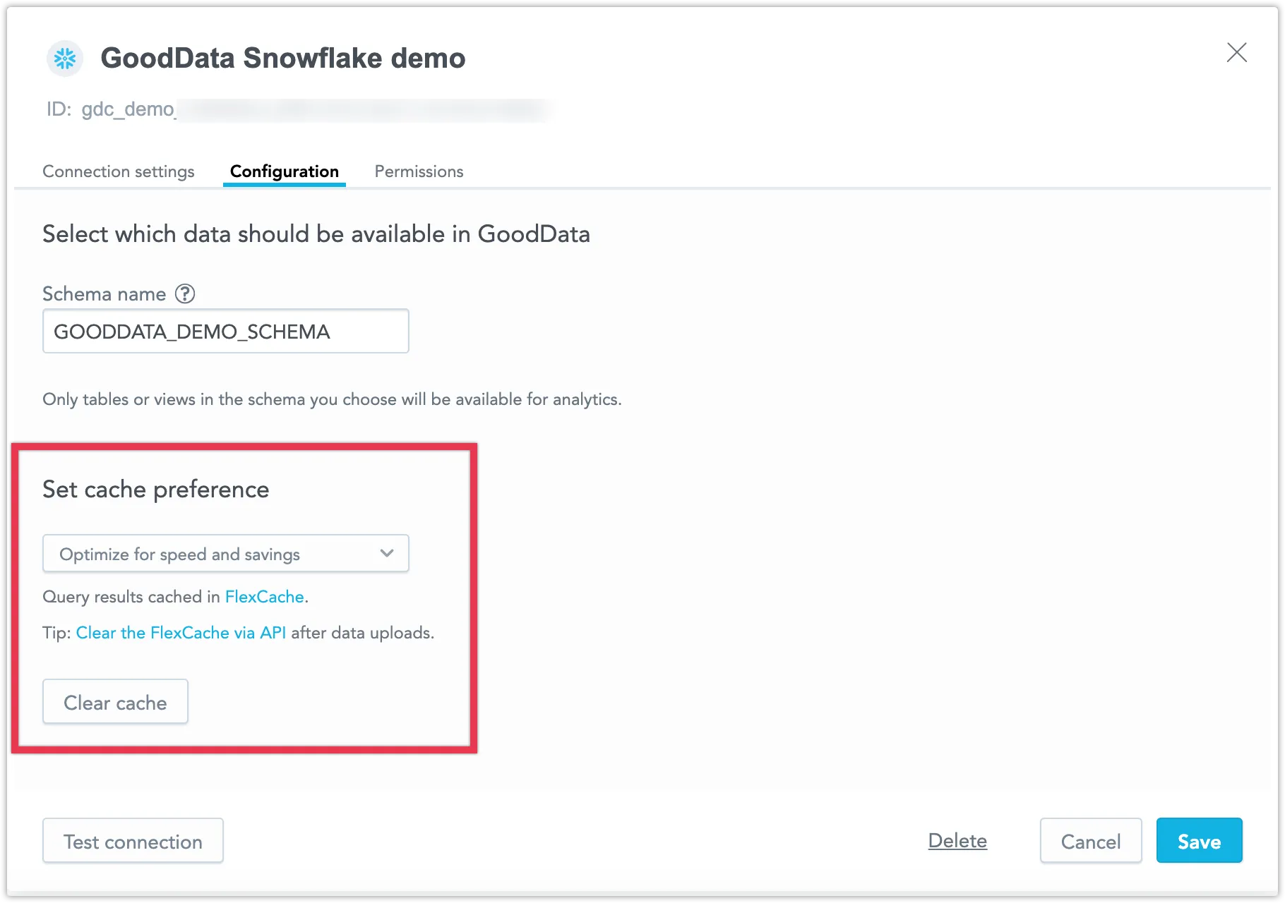 Cache preference in a new data source