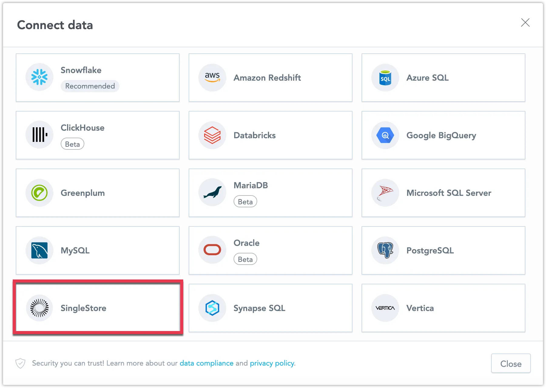 select data source type