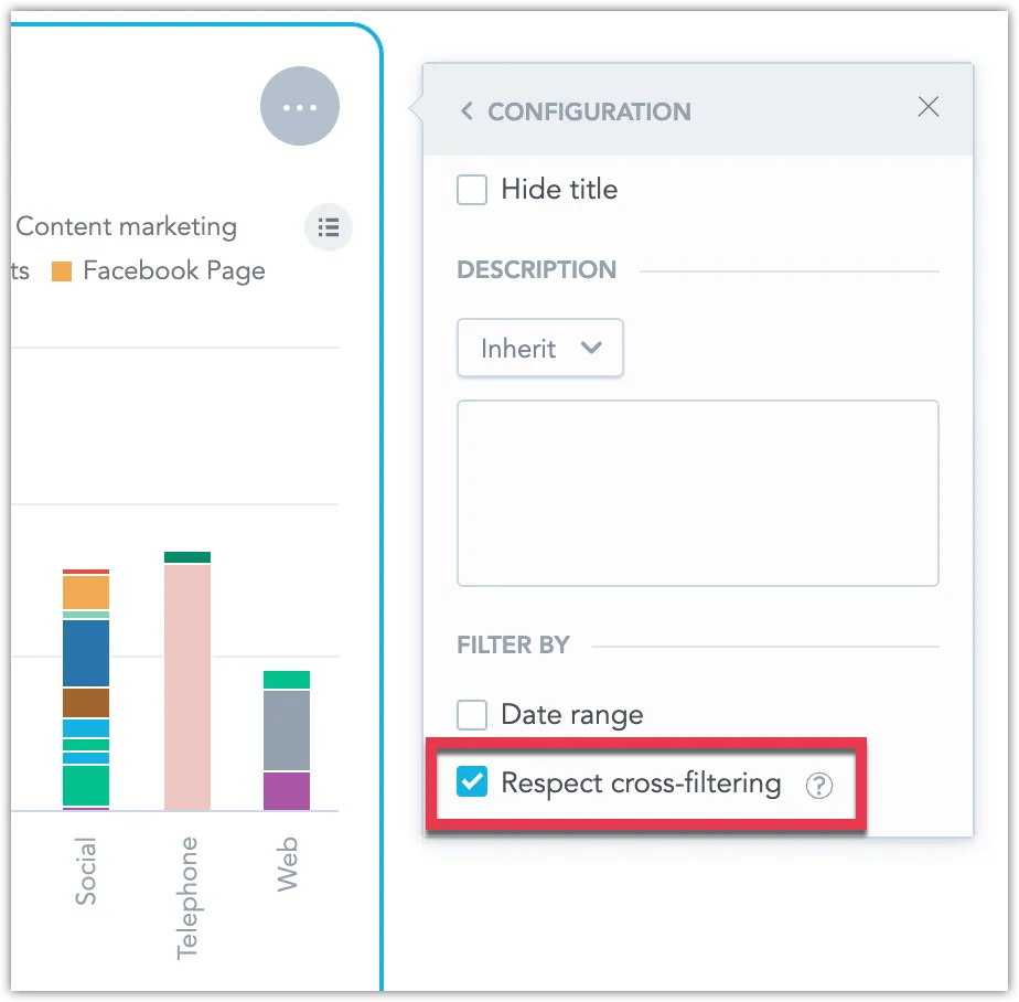 Screenshot of a dashboard widet's configuration menu showing the Respect cross-filtering option.