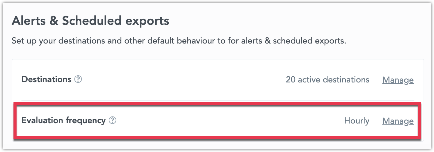 Screenshot highlighting the Evaluation frequency section on the Settings page.