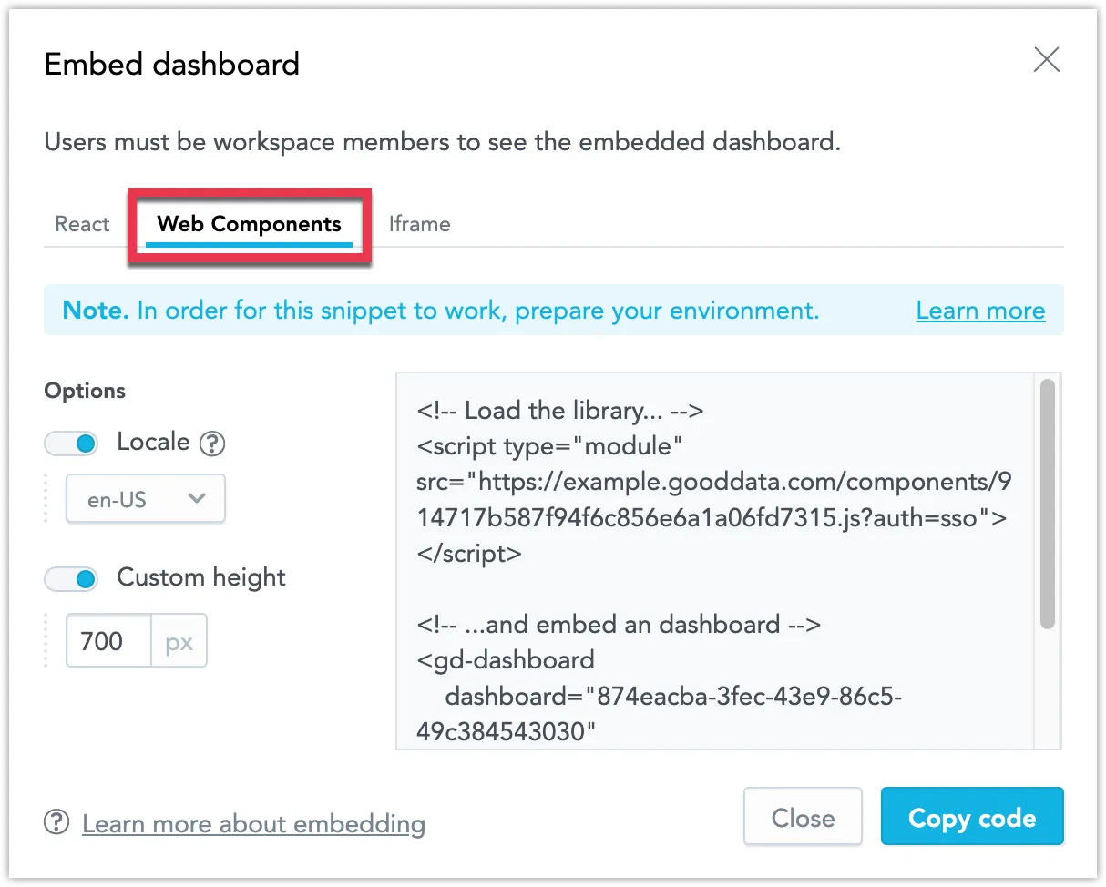 Embedding dialog for iframes