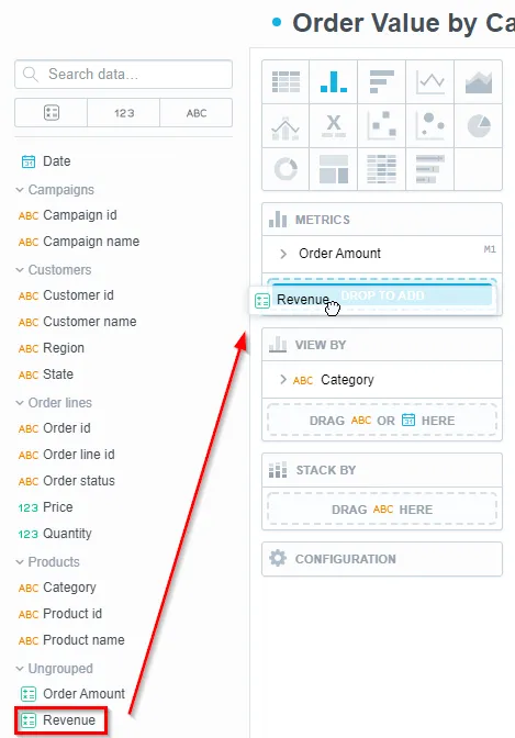 Drag and drop second metric