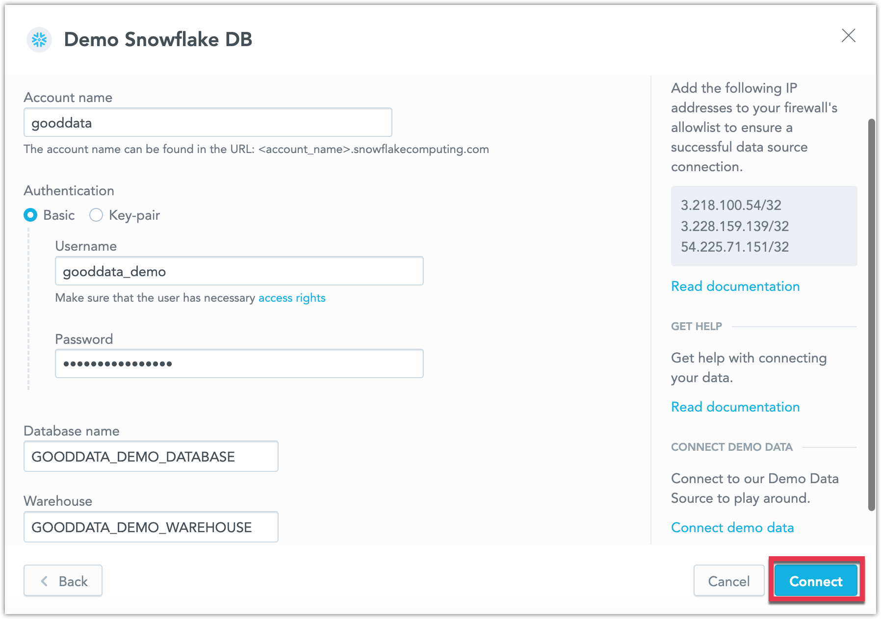 Screenshot of the Data source creation dialog.