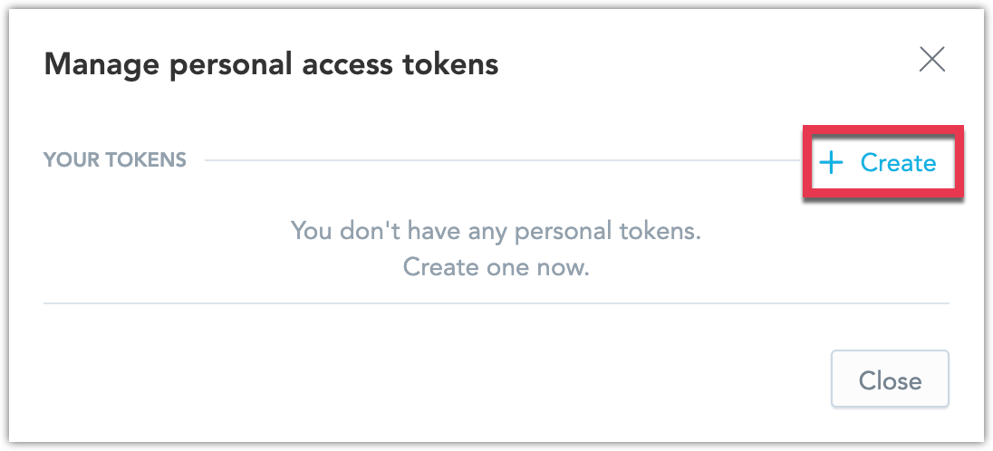 Screenshot of the Manage personal access token dialog.