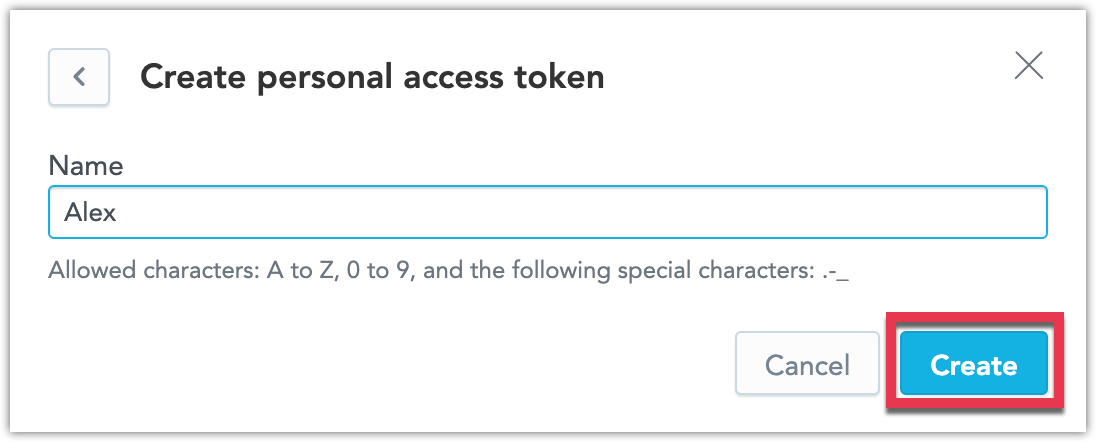 Screenshot of the Create personal access token dialog.