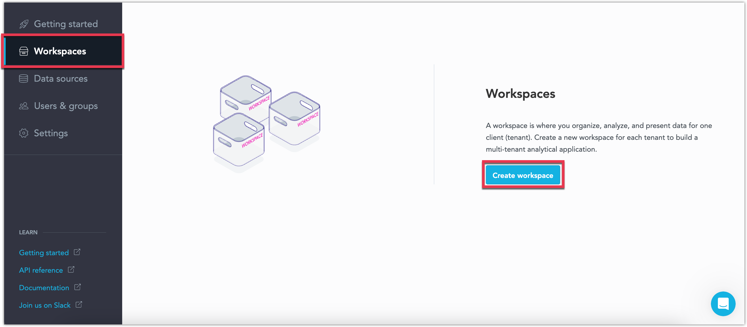 Screenshot of the Workspaces page.