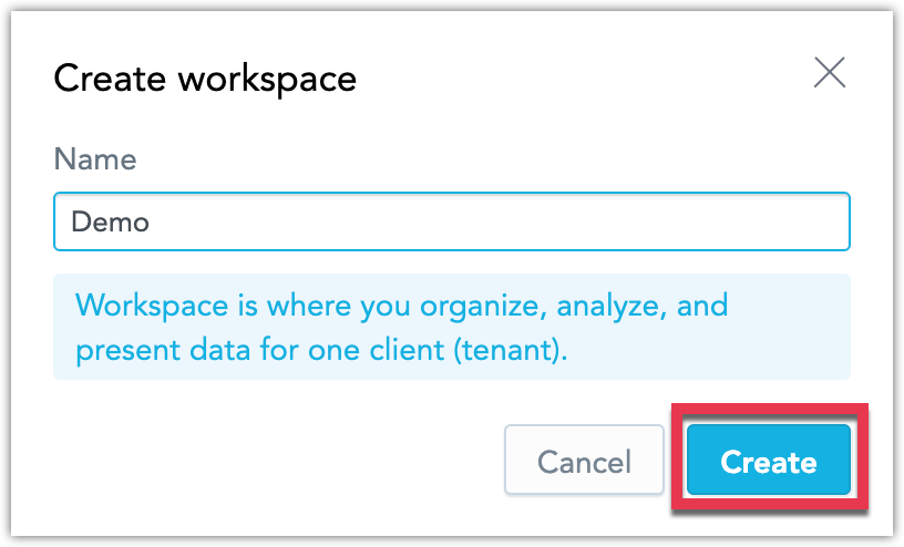 Screenshot of the Create workspace dialog.