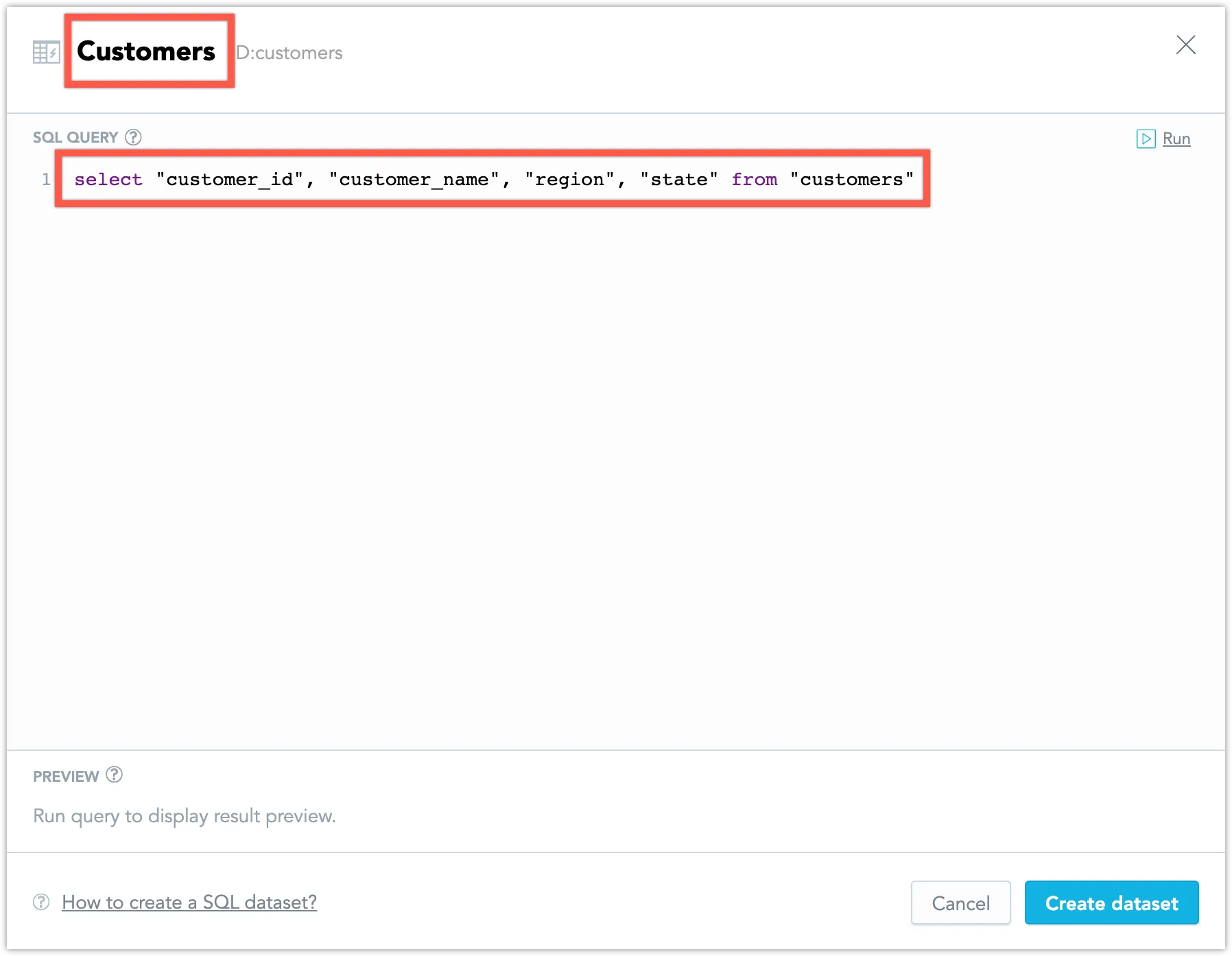 Create SQL Dataset 2