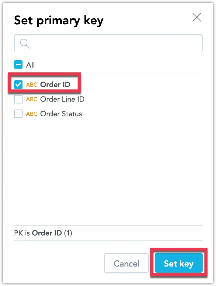 Set primary key