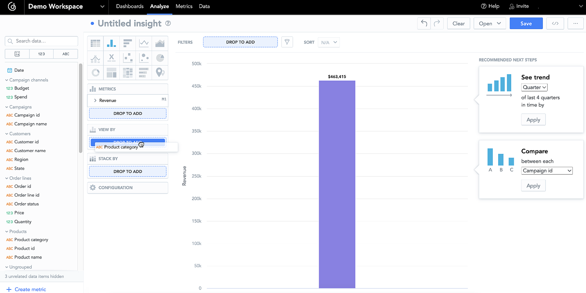 Drag and drop datasets in UI