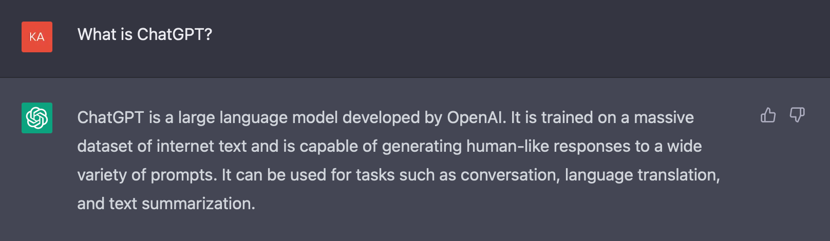 After posing the same question to ChatGPT, we can confirm that our Slackbot is indeed using ChatGPT to process and answer out questions.