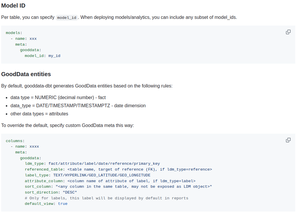 Documentation for how dbt models can be extended by GoodData-specific metadata.