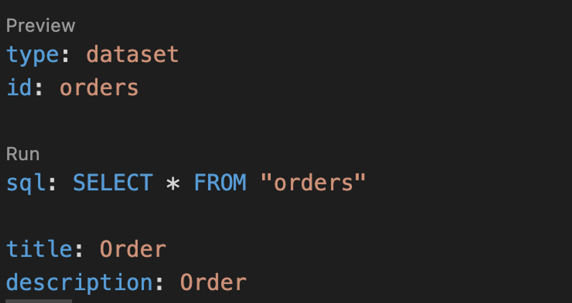 Notice the SQL statement seamlessly integrated into YAML. The statement even supports the SQL syntax highlighting.