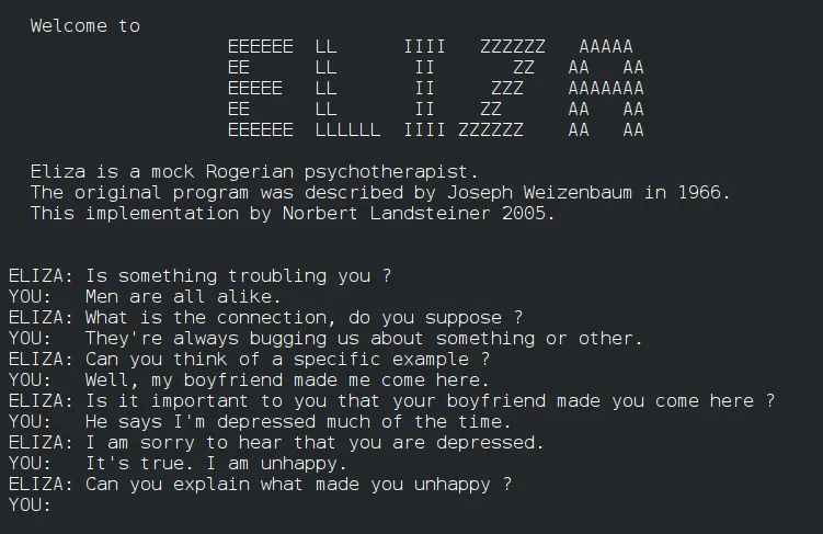 A conversation with the chatbot Eliza; source: Wikipedia